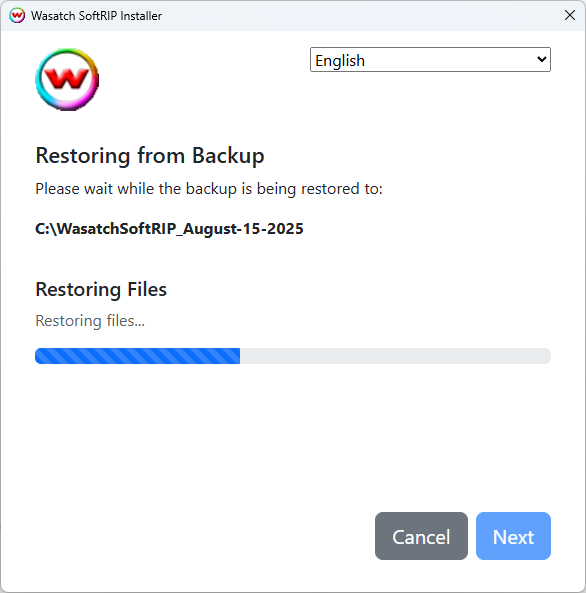 Restore Progress Page Screenshot